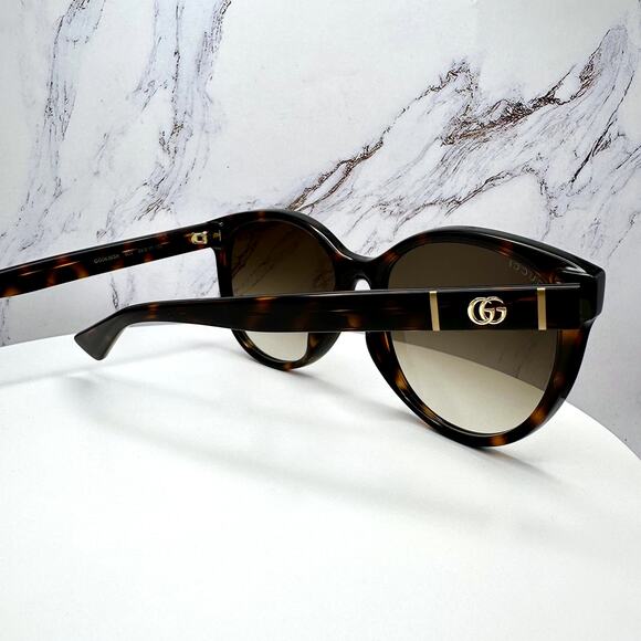 New GUCCI Sunglasses 56mm Brown Tortoise Round Gold Metal Interlocking GG Logo main image 8